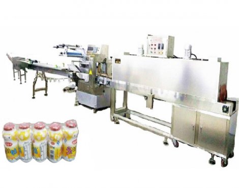 飲品乳制品圓瓶自動(dòng)供料收縮包裝線